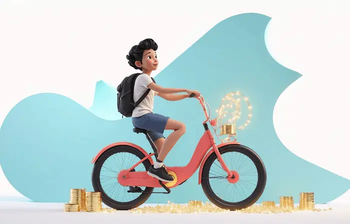 Cute Cartoon Boy Cycle Riding 3D Graphic Illustration
